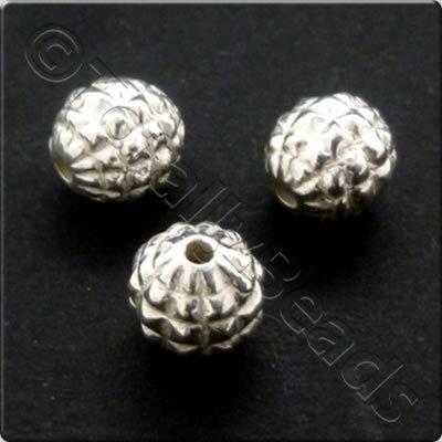 Metalised Acrylic Bead Ridged Round 8mm - Silver 60pcs