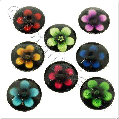 Glass Cabochon 20mm - Flower Mix 8pcs