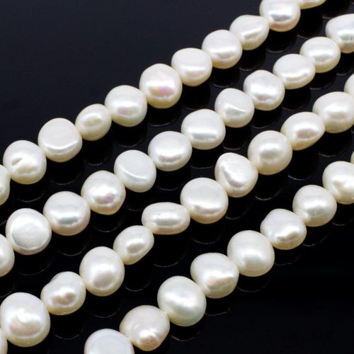 Freshwater Pearls 7mm Flat Oval White   14" String for jewellery making