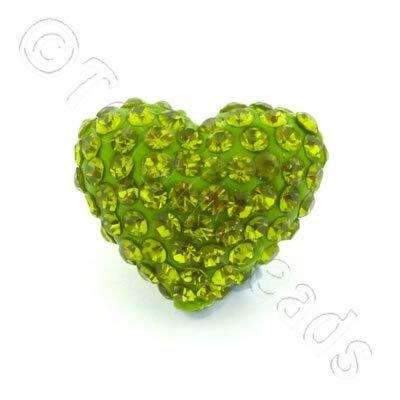 Shamballa Heart Bead - 20mm - Green