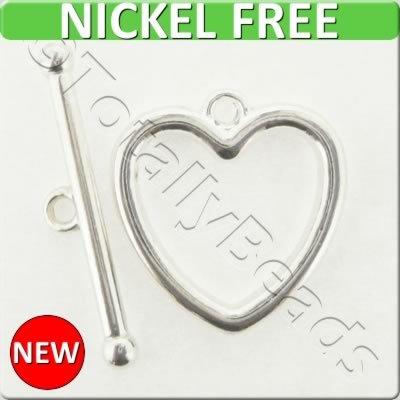 Metal Toggle - Heart 20mm 4 sets Silver Plated