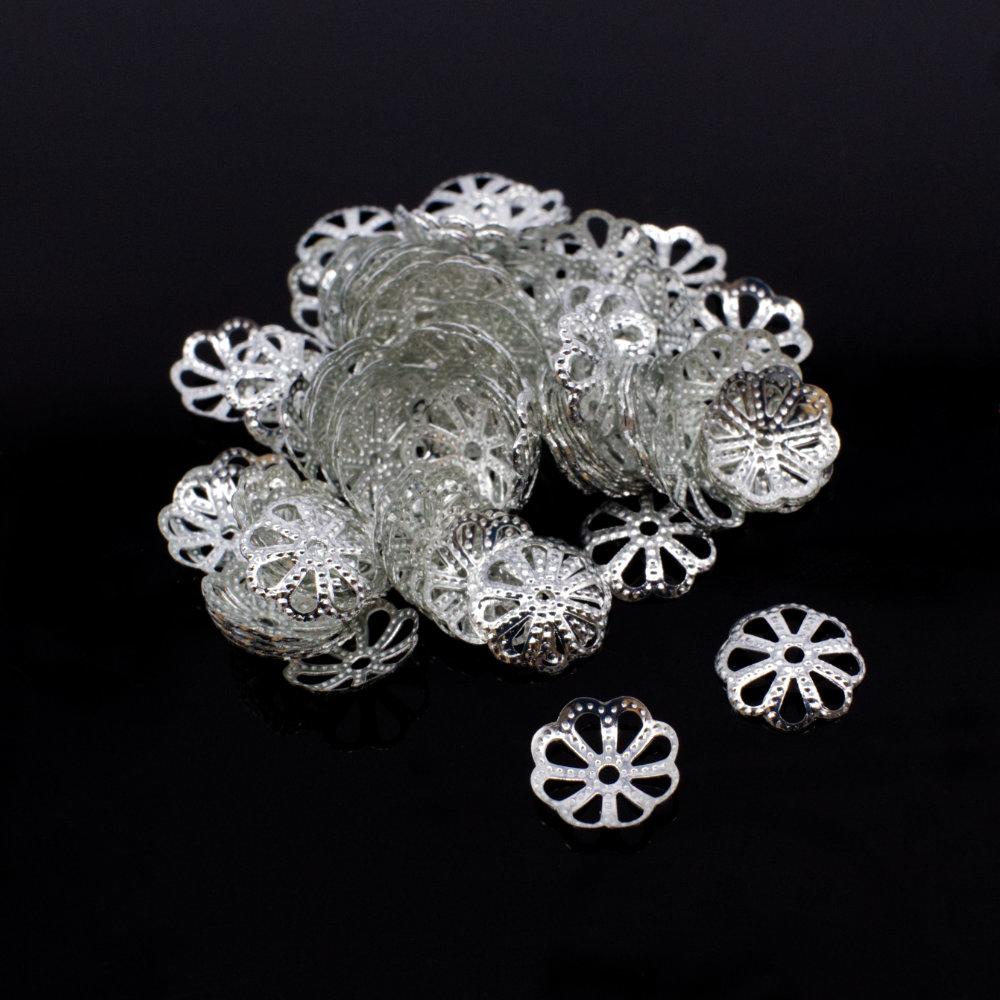 Iron Bead Cap 8mm 8 Petal Filigree 0.7mm   Rhodium 100pcs for jewellery making