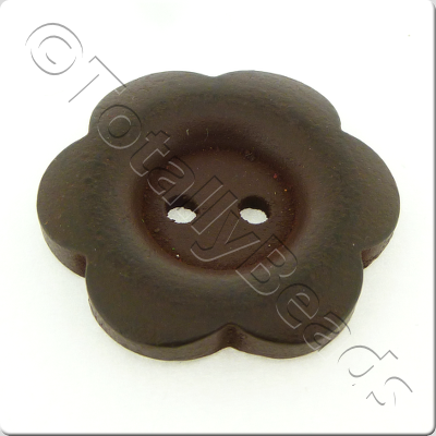 Wooden Flower Button 27mm - Dark Brown
