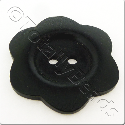 Wooden Flower Button 50mm - Black