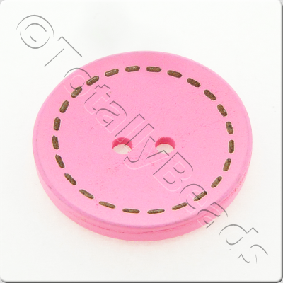 Wooden Button Stitch Effect 30mm - Pink