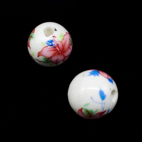 Porcelain Handmade 14mm Round Bead   Pink Flower for jewellery making