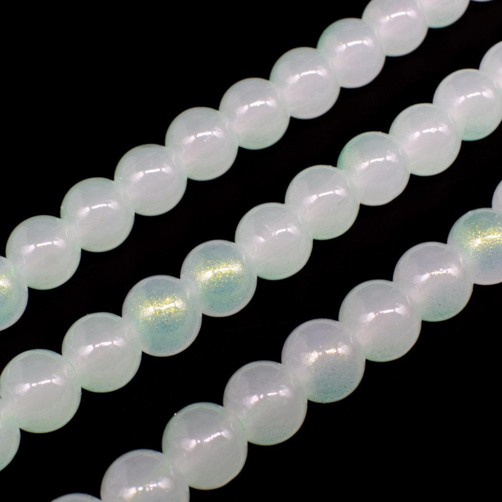 Glass Jade Glitter Beads 8mm Round   Mojito for jewellery making