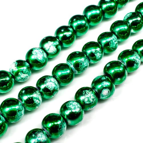 Metallic Splatter 8mm Round Beads   Green for jewellery making