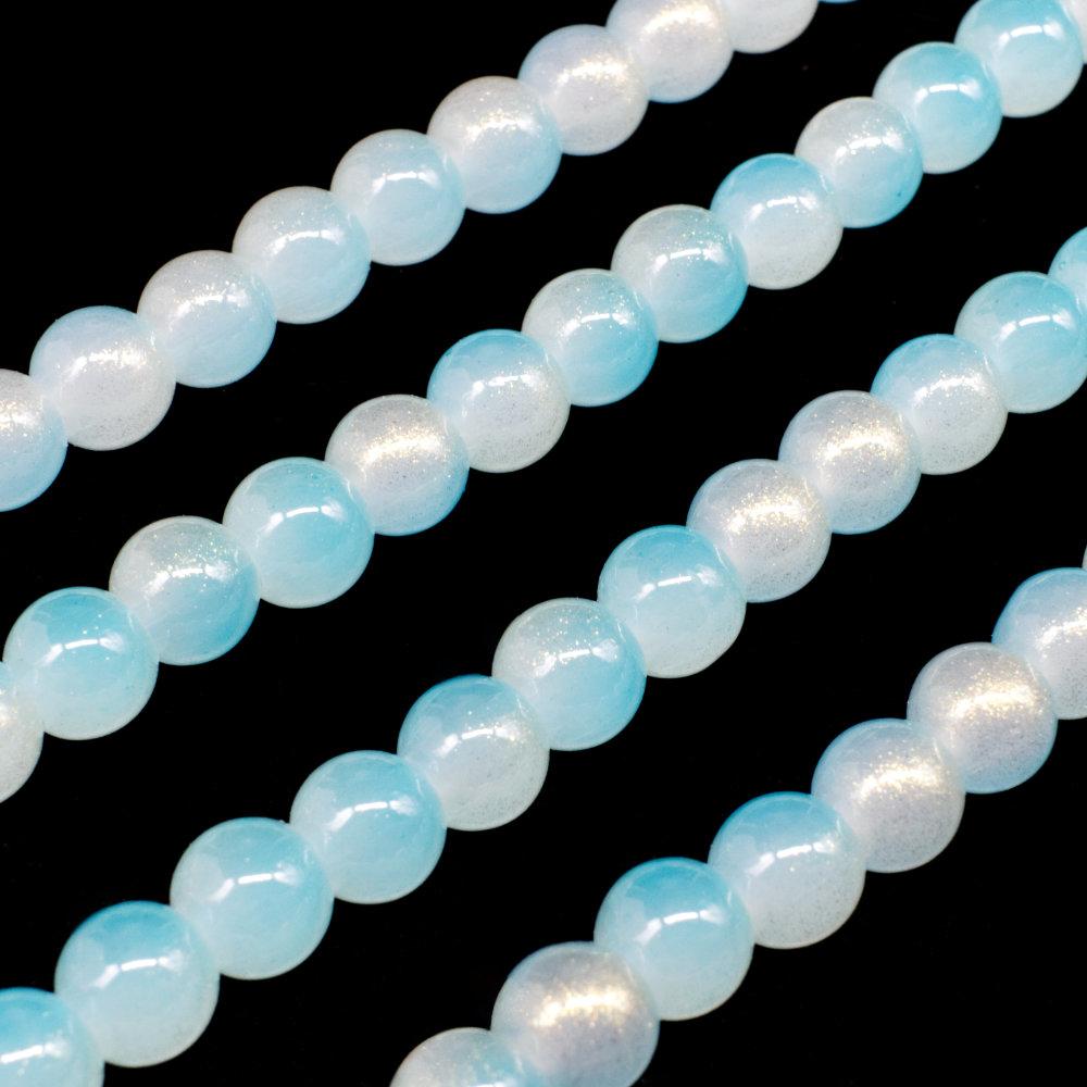 Glass Jade Glitter Beads 6mm Round - Aqua