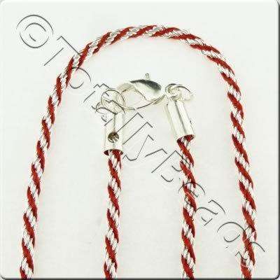 Woven Thread Chain Necklace - Red and Silver