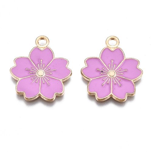 Enamel Gold Charm   17mm Flower Violet 2pc for jewellery making