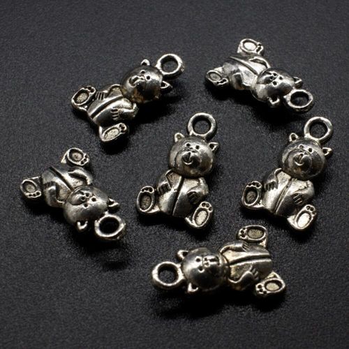 Antique Silver Metal Charm Teady Bear 16mm 12pcs for jewellery making