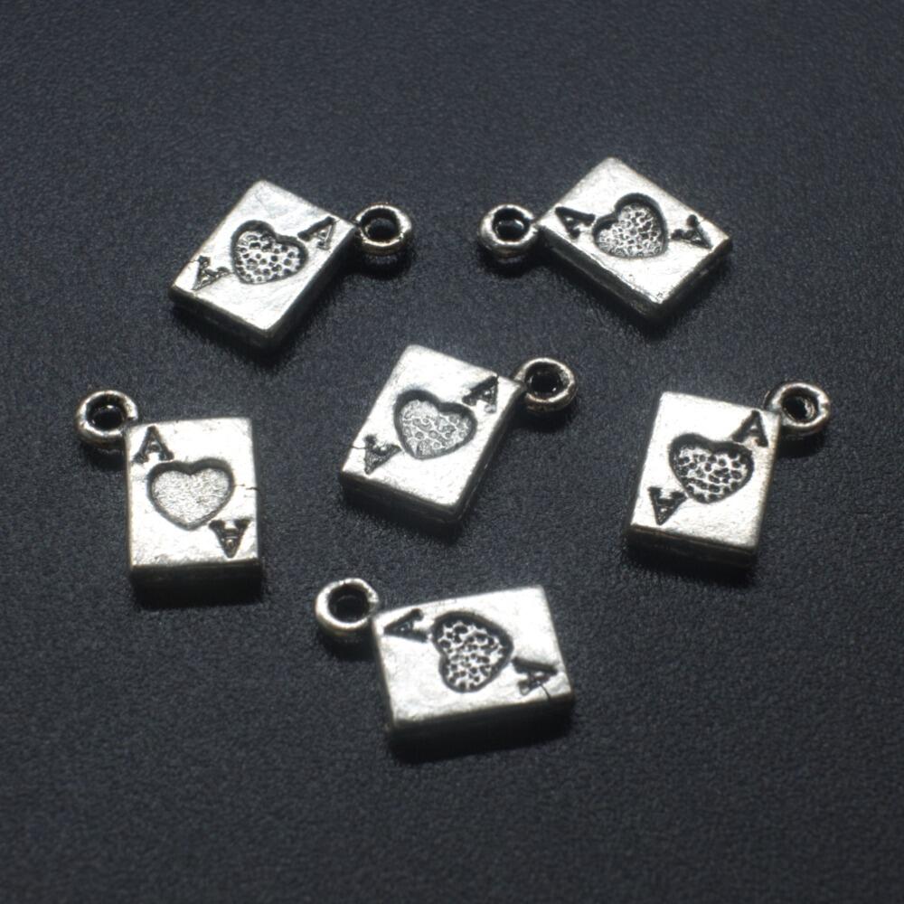Antique Silver Metal Charm Card Ace Hearts 11mm 12pcs for jewellery making