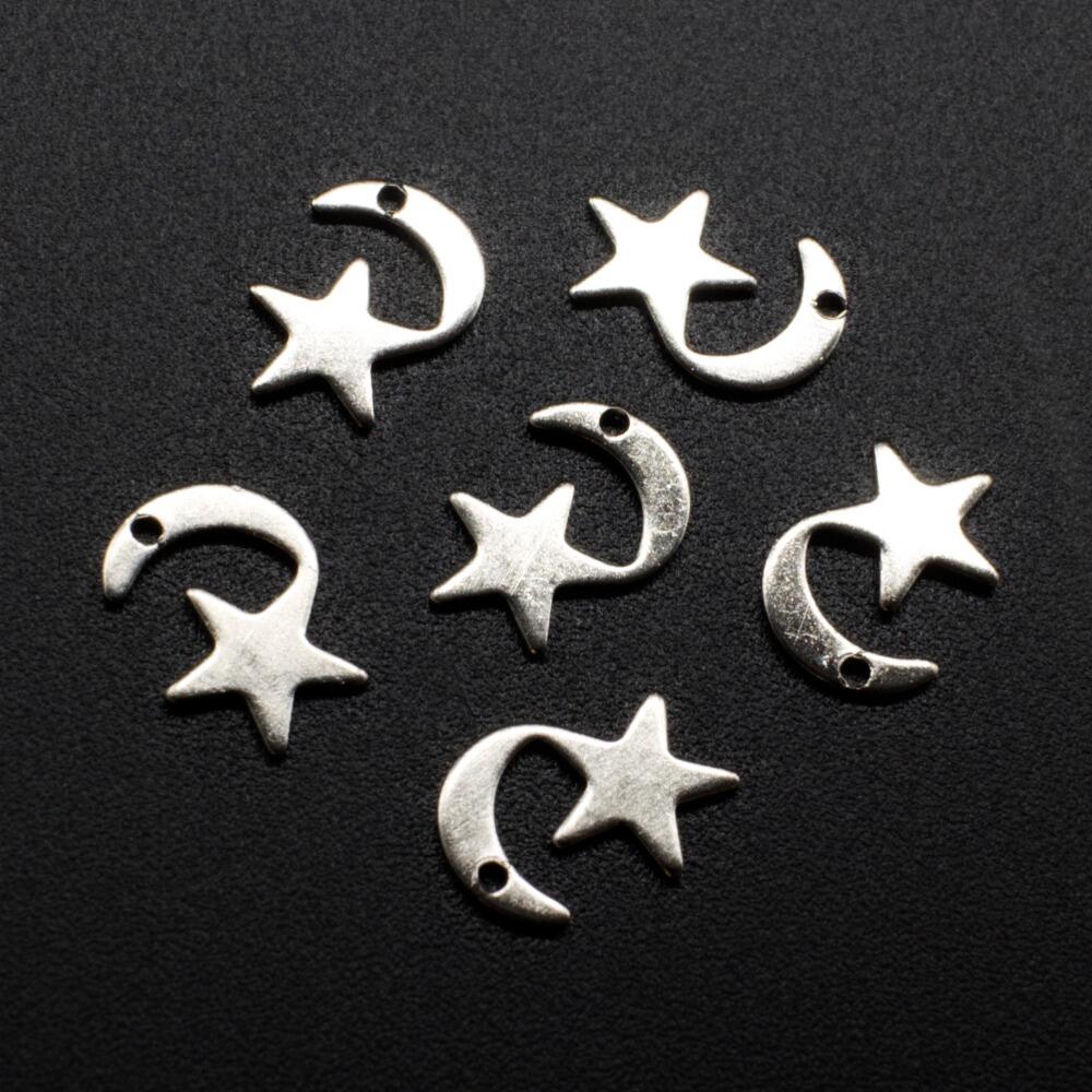 Iron Rhodium Charm Moon & Star 12mm 100pcs for jewellery making
