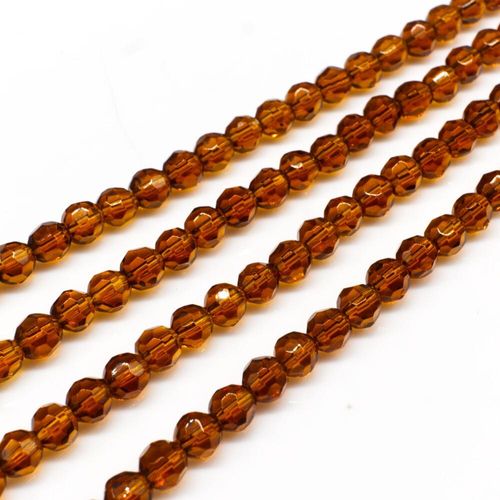 Glass Beads 4mm Facet Round   Brown 14" String for jewellery making