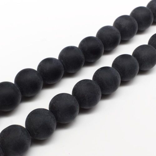 Glass Beads 12mm Round   Matt Black 14" String for jewellery making