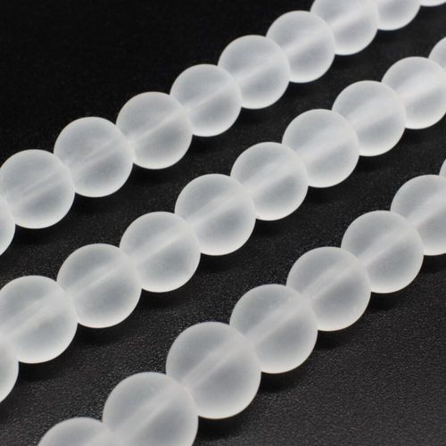 Glass Beads 10mm Round   Matt Clear 14" String for jewellery making