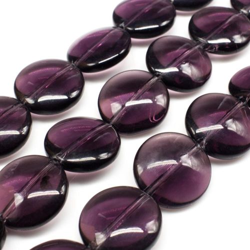 Glass Beads 16mm Disc   Purple 14" String for jewellery making