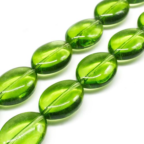 Glass Beads 19mm Flat Oval   Green 14" String for jewellery making