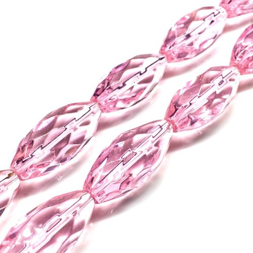 Glass Beads 30mm Facet Rice   Pink 5pcs for jewellery making