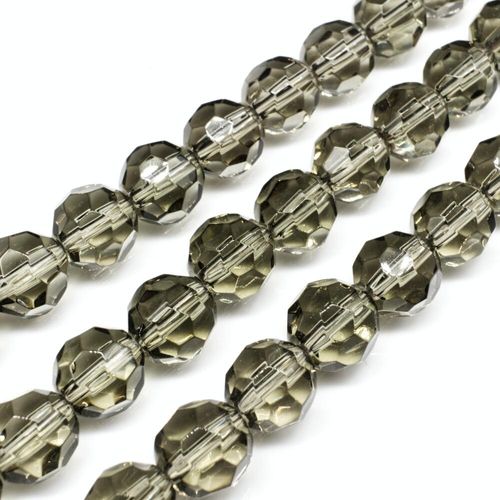 Glass Beads 10mm Facet Round   Grey 14" String for jewellery making