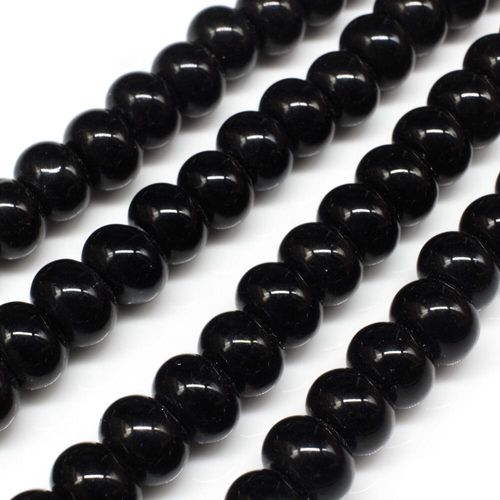 Glass Beads 8mm Rondelle   Black 14" String for jewellery making