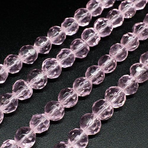 Glass Beads 6mm Facet Round   Pink 14" String for jewellery making