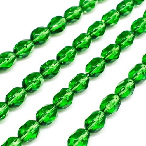 Glass Beads 7mm Facet Rice   Green 14" String for jewellery making