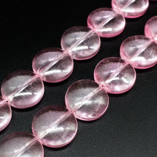 Glass Beads 16mm Disc   Pink 14" String for jewellery making