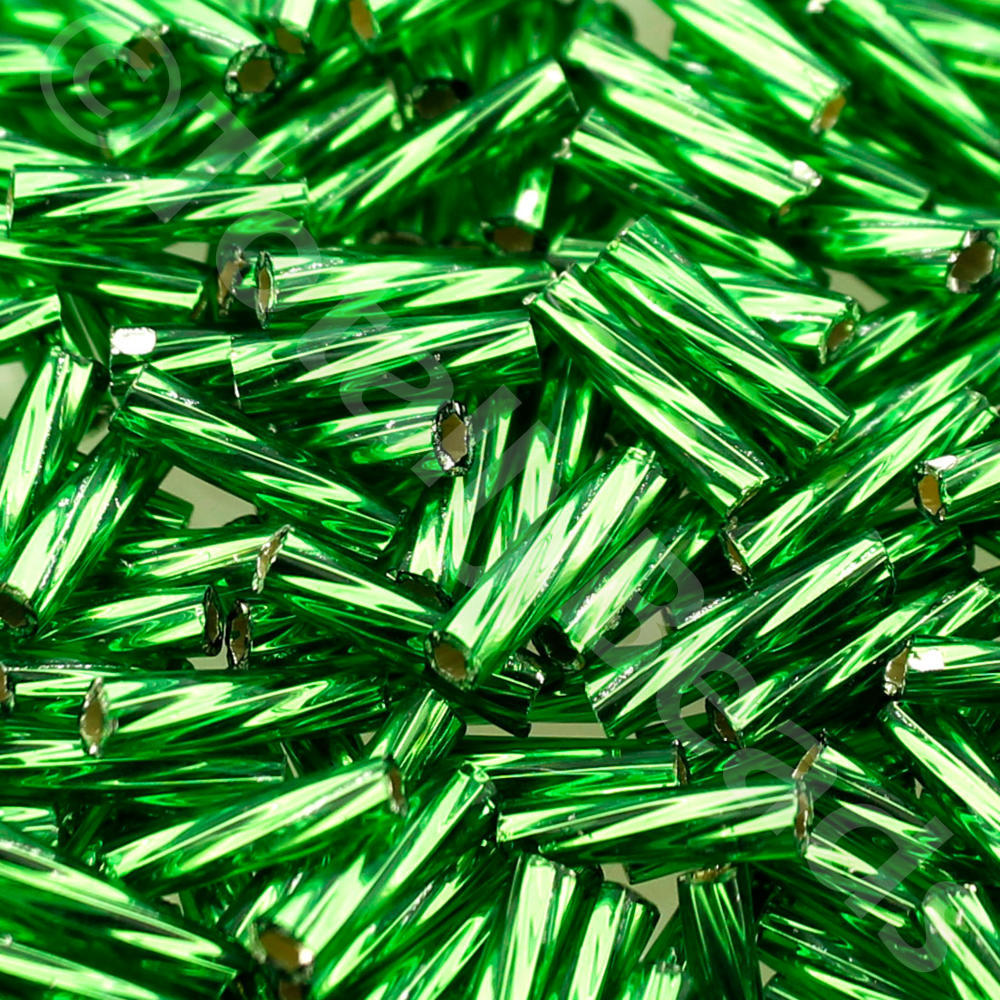 Toho 9mm Twisted Bugle Beads 10g - Silver Line Grass Green