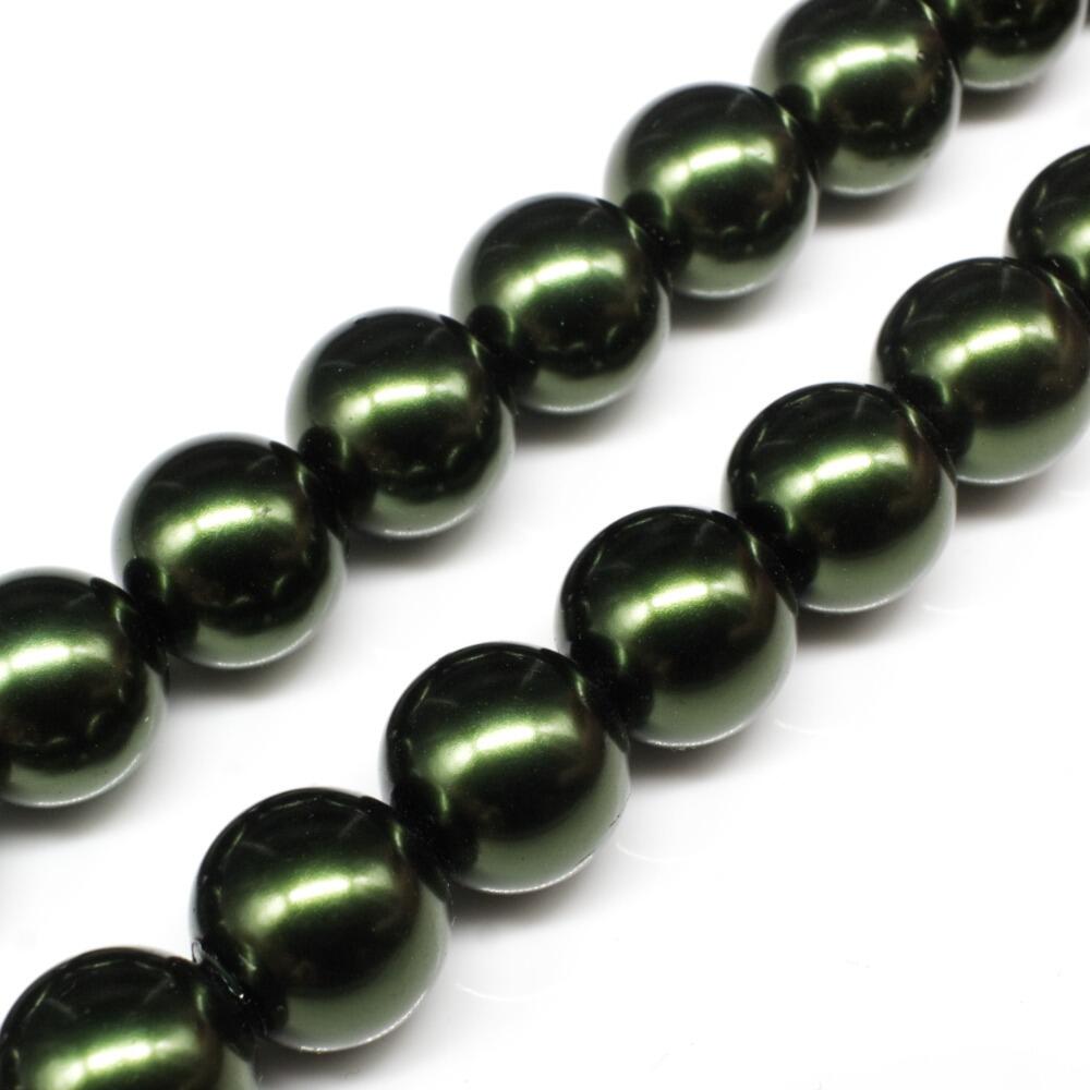 Glass Pearl Round Beads 14mm   Forrest Green for jewellery making