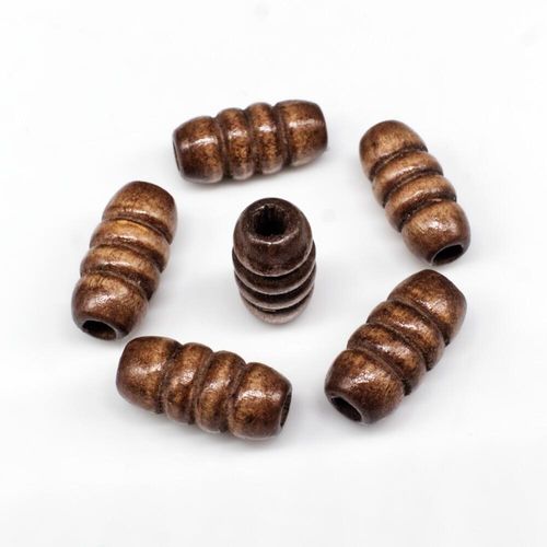 Wooden Bead   Ridge Tube 15mm Brown 12pcs for jewellery making