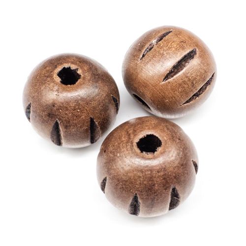 Wooden Bead   Round 20mm Ridge Brown 8pcs for jewellery making