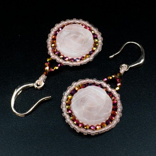 Gemstone Rose Earrings 2 Pairs rose quartz earring making kit — DIY set with beads and instructions for creating handmade jewelry