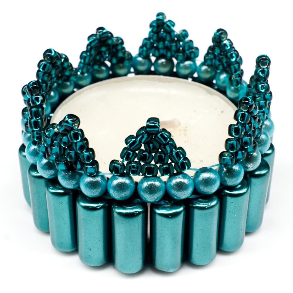 Christmas Tealight Tubular Holder Makes 3 teal jewelry making kit — DIY set with beads and instructions for creating handmade jewelry