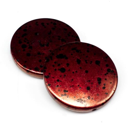 Acrylic Splatter Beads Disc 31mm 6pcs   Ruby Red for jewellery making