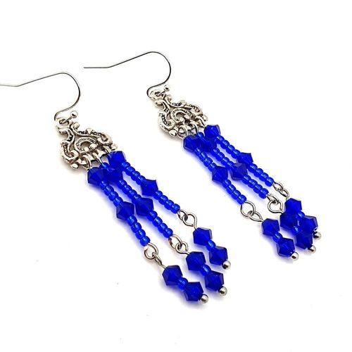Amanda Crystal Earrings 4 Pairs colbalt earring making kit — DIY set with beads and instructions for creating handmade jewelry