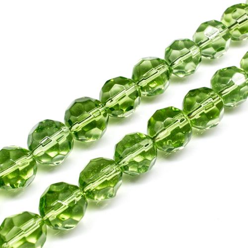 Glass Beads 12mm Facet Round   Lt. Green 14" String for jewellery making