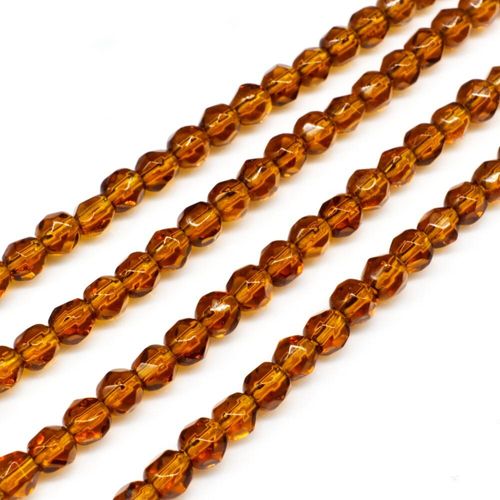 Glass Beads 4mm Facet Round   Dk Topaz 14" String for jewellery making