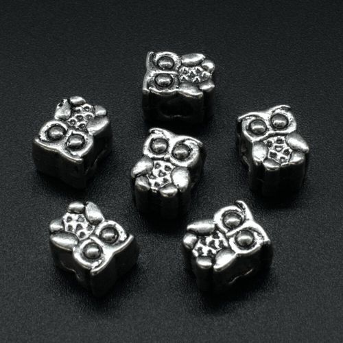 Ant. Silver Charm Bead Owl 11mm Large Hole 1pc for jewellery making