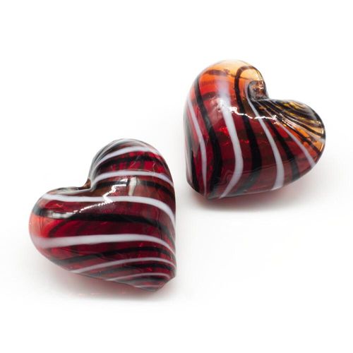 Hollow Glass Bead Heart 20mm   Red/Black/White for jewellery making
