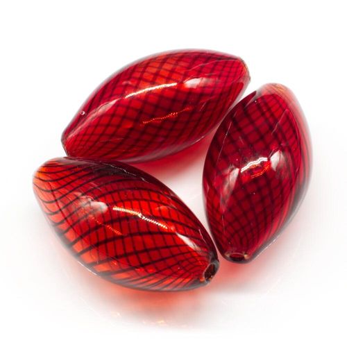 Hollow Glass Bead Rice 27mm   Red/Black for jewellery making