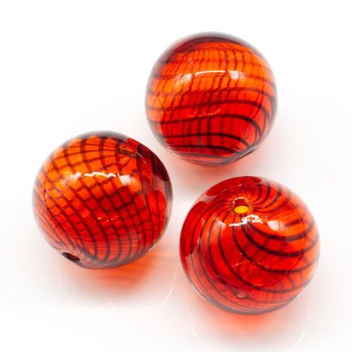 Hollow Glass Bead Round 20mm   Red/Black for jewellery making