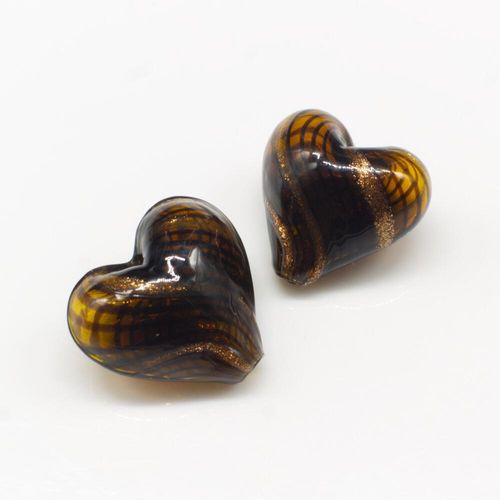Hollow Glass Bead Heart 20mm   Brown/Black/Gold for jewellery making