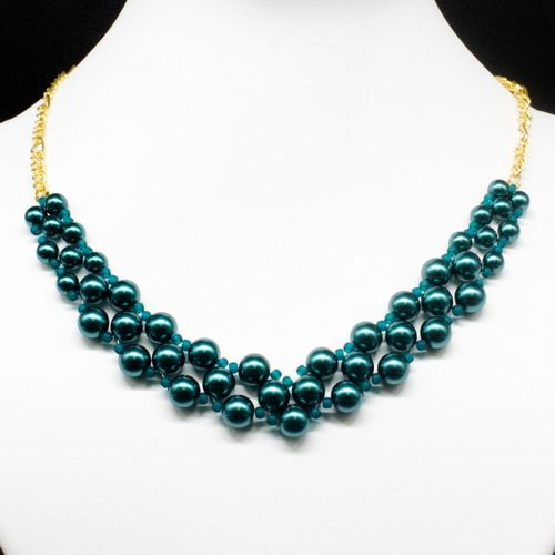 Sara Glass Pearl Necklace gold teal necklace making kit — DIY set with beads and instructions for creating handmade jewelry