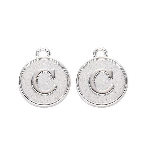 Disc Letter Charm Rhodium 12mm   C for jewellery making