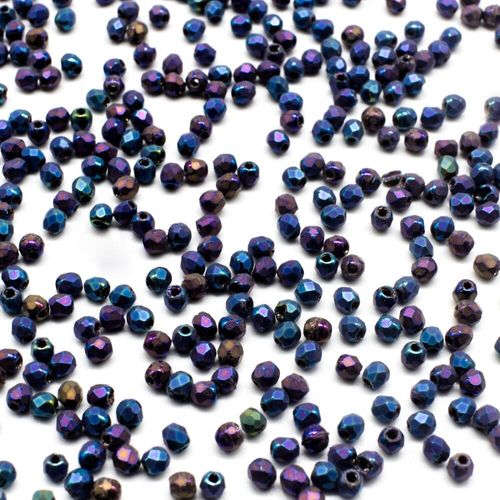 2mm Czech glass fire polished faceted beads matt iris blue — pack of 100, high-quality faceted beads perfect for jewelry making and beadw…