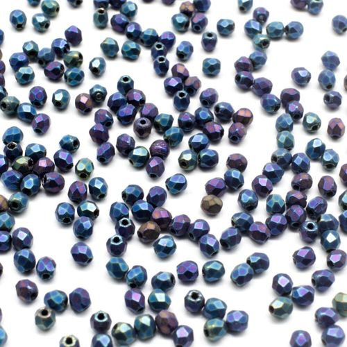 3mm Czech glass fire polished faceted beads matt iris blue — pack of 100, high-quality faceted beads perfect for jewelry making and beadw…