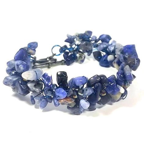 Gemstone Chips Sodalite Wire Bracelet bracelet making kit — DIY set with beads and instructions for creating handmade jewelry