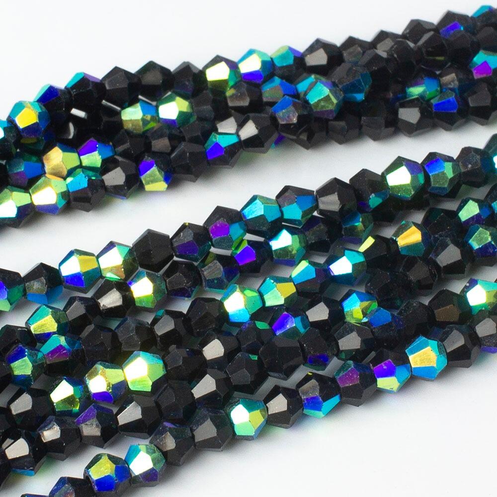 4mm crystal bicone beads jet black ab — AB finish, faceted for jewelry making and beadwork